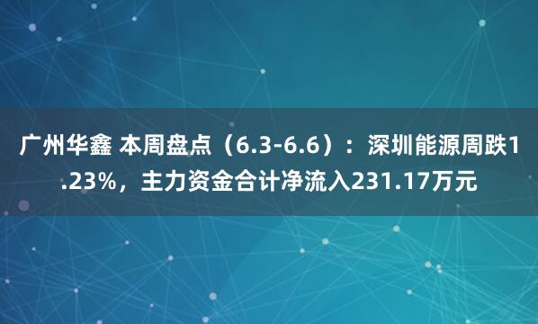 广州华鑫 本周盘点(6.3-6.6):深圳能源周跌1.23%,主力资金合计净流入231.17万元