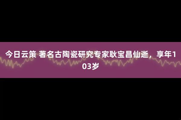 今日云策 著名古陶瓷研究专家耿宝昌仙逝,享年103岁