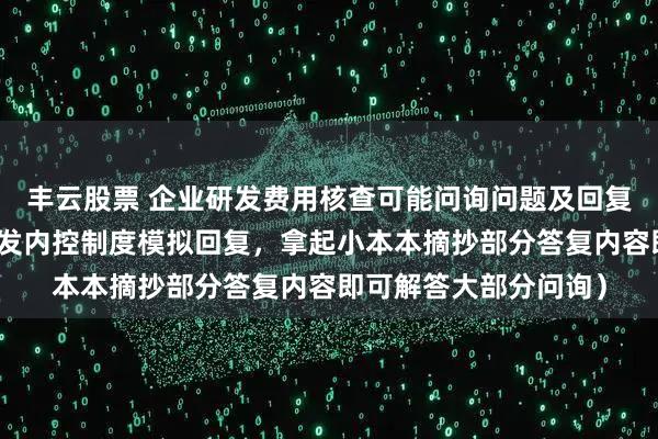 丰云股票 企业研发费用核查可能问询问题及回复分析（按最标准的研发内控制度模拟回复，拿起小本本摘抄部分答复内容即可解答大部分问询）